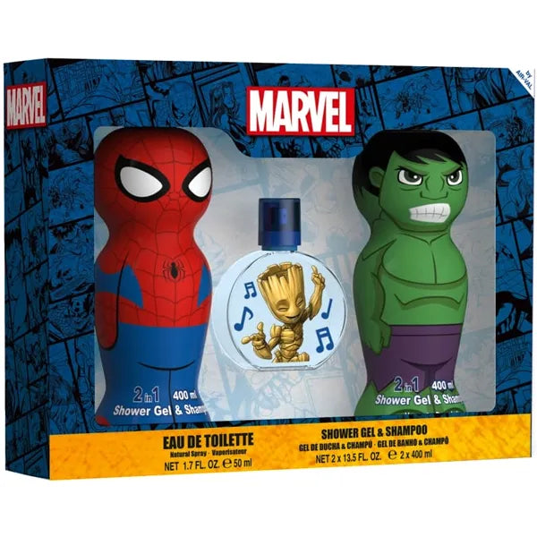 Kit Perfume Infantil Marvel EDT 50 ml + 2 Shampoo &amp; Gel de Banho 2 in 1