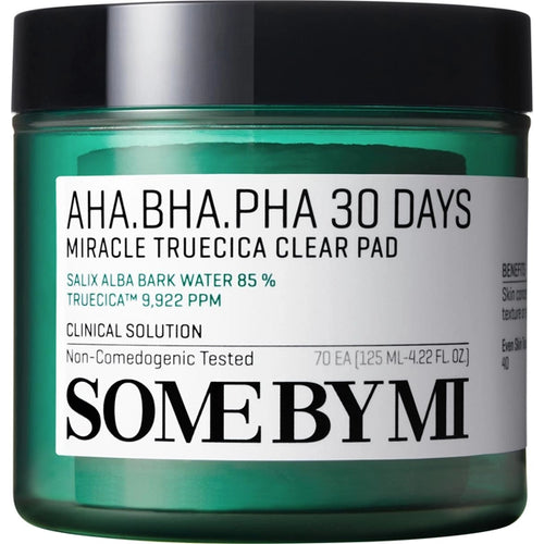 Almofadas Tônicas SOME BY MI AHA BHA PHA 30 Days Miracle Truecica Clear Pad de 70 Unidades