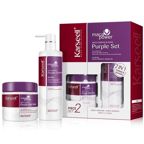 Kit Shampoo Karseell Maca Power Essence Blonde Purple Set 500 ml + Máscara Capilar 500 ml
