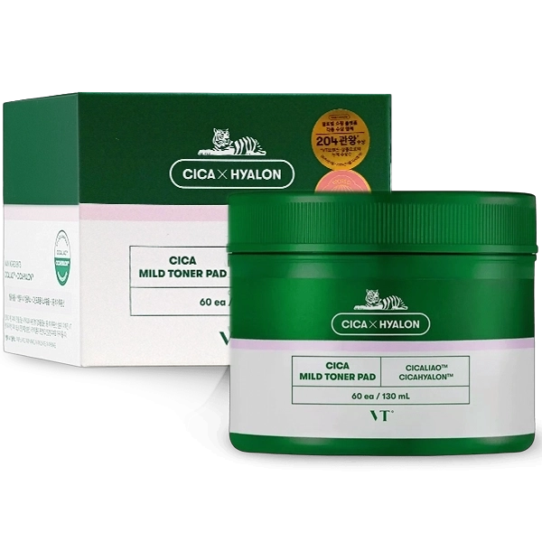 Almofadas Tônicas VT Cosmetics CICA Mild Toner Pad de 60 Unidades
