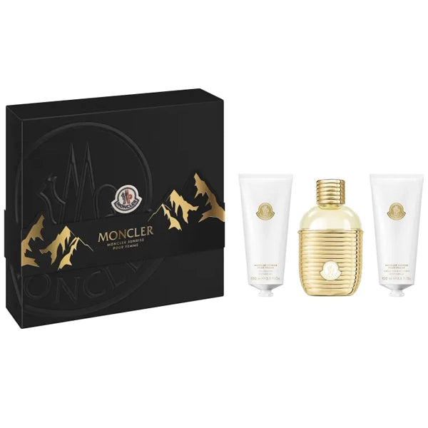 Kit Perfume Feminino Moncler Sunrise Pour Femme EDP 100ml + Loção Corporal 100ml + Gel de Banho 100ml