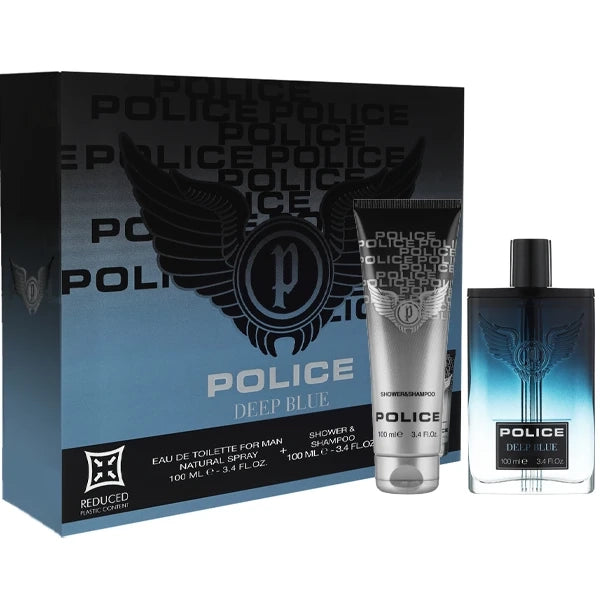Kit Perfume Masculino POLICE Deep Blue EDT 100ml + Gel de Banho 100ml