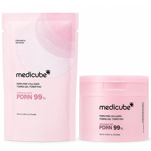 Almofadas Tônicas Medicube PDRN Pink Collagen Toning Gel Pad de 120ml (70 Unidades) (S Caixa)