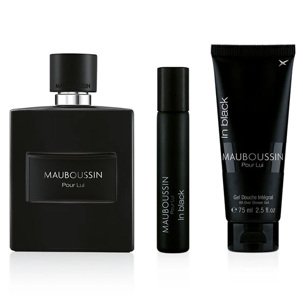 Kit Perfume Masculino Mauboussin Pour Lui In Black EDP 100 ml + Perfume 20 ml + Gel de Banho 75 ml + Estojo