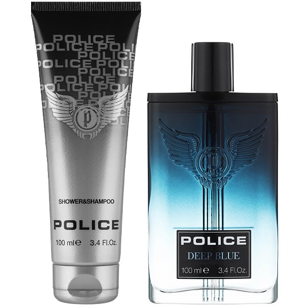 Kit Perfume Masculino POLICE Deep Blue EDT 100ml + Gel de Banho 100ml