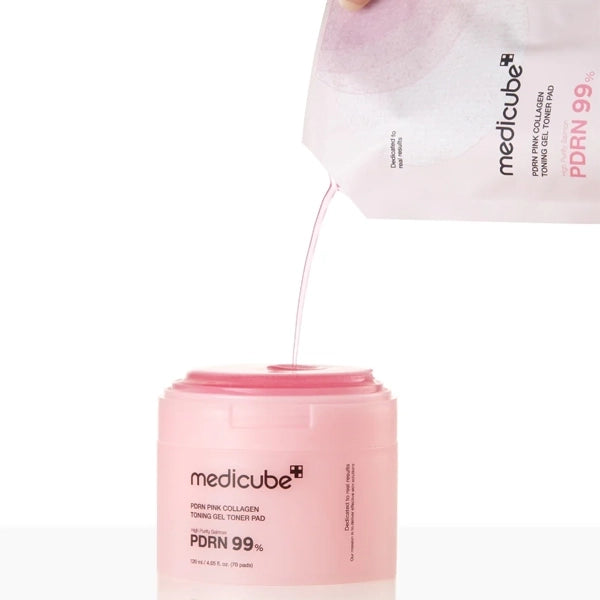 Almofadas Tônicas Medicube PDRN Pink Collagen Toning Gel Pad de 120ml (70 Unidades) (S Caixa)